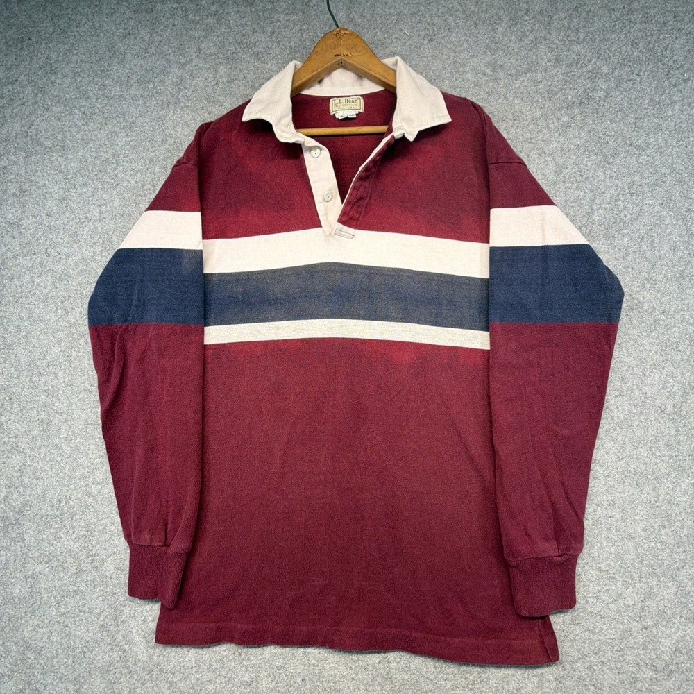 Vintage LL Bean Rugby Shirt Mens Large Tall Heavy Cotton Faded Made in USA 90s